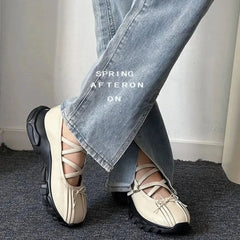 Aiertu Back to school Summer Chunky Women Sports Shoes Fashion Shallow Butterfly-knot Platform Flat Shoes Ladies Casual Outdoor Mary Jane Shoes Aiertu