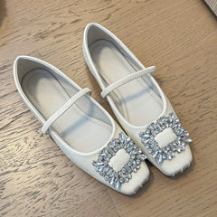 Aiertu Crystal New Women Flats Mary Janes Shoes Luxury Lolita Dress Sandals 2024 Fashion Shallow Square Toe Shoes Summer Female Aiertu