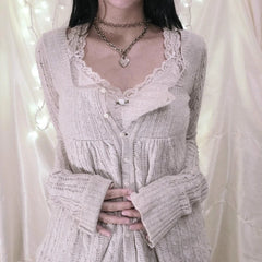 Aiertu 00s Aesthetic Kawaii Knitwear T-shirt Women Clothes Coquette Grunge Y2K 00s Vintage Sweater Single Breasted Long Sleeve Cardigan Aiertu