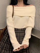 Women Sweater Off Shoulder Knitted Pullovers Female Korean Fashion Sexy Slash Neck Knitwear Top Lady Autumn Winter Slim Jumpers Aiertu