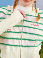 Aiertu Y2K Vintage Striped Cropped Cardigan Women Harajuku Kawaii Star Embroidery Sweater Korean Sweet Hooded Knitted Tops 00s Aiertu