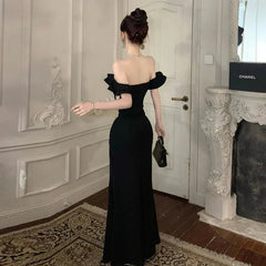Aiertu Ruffled One Shoulder Strapless Evening Dress Women 2024 Spring Summer Elegant High Waist Slim Wrapped Slit Long Dresses Aiertu