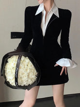 Aiertu Korean Velvet Shirt Dress Women Kpop Black Elegant Sexy Zipper Sexy Bodycon Wrap Y2k Party Short Dresses 2024 Spring Aiertu