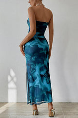 Aiertu Summer Women Sexy Chestless Hem Slit Sleeveless Printed Dress Aiertu