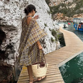 AIERTU - Women's Suit Matching Sets Plaid Scarf Cape Midi Skirt Vacation Casual Skirt Two-piece Set New In Matching Sets Releases In Sets Aiertu