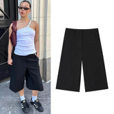 AIERTU - Women's Casual Shorts New Summer Black Cropped Simple Shorts Fashionable Capable Commuter Personality Ladies Shorts Aiertu