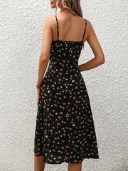 Aiertu 2024 Women Floral Print Spaghetti Straps Summer Boho Beach Dress Print Elegant Suspenders Square Neck Slit Dress Vestidos Aiertu