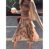 AIERTU - New Irregular Lace Splicing Hip Skirt Retro Versatile High Waist Hip Cover Mid-length Skirt Aiertu