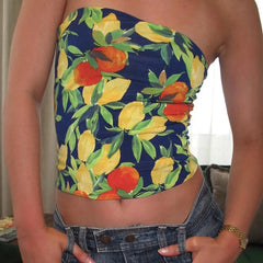 Women's New Sexy Flower Print Tube Top Sleeveless Tank Vest Slim Tops Streetwear Casual Hot Girl Summer Fashion Clothing Aiertu