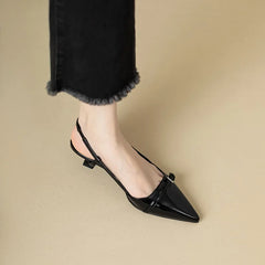 2024 New Summer French Wine Red Pointed Patent Leather Mid-heel Overhead Sandals for Women Retro Skinny Heel Back Empty Shoes Aiertu
