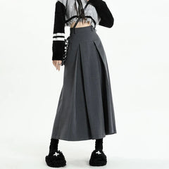 Aiertu Vintage Grey Suit A-line Skirt Women's Spring Autumn College Style High Waist Pleated Mid Length Skirt Femal aiertu