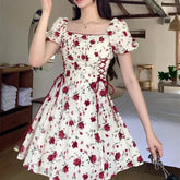 Aiertu - Berry Basket Interwoven With Wild Summer Roses Kawaii Academia Y2K Cottagecore Coquette Fairycore Dollette Princesscore Mini Dress Aiertu