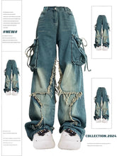 Aiertu Women Blue Cargo Jeans Baggy Vintage 90s Aesthetic High Waist Cowboy Pants Harajuku Denim Trousers Y2k Trashy 2000s Clothes 2024 Aiertu