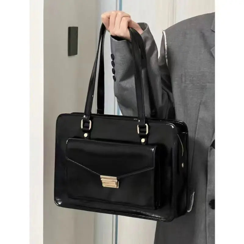 Vintage Black Shoulder Bag Briefcase Women Preppy Style Pu Leather Jk Handbag Ladies Large Capacity Casual Handbags Y2k Aiertu