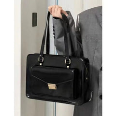 Vintage Black Shoulder Bag Briefcase Women Preppy Style Pu Leather Jk Handbag Ladies Large Capacity Casual Handbags Y2k Aiertu