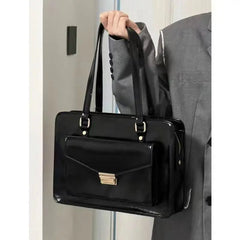 Aiertu Vintage Black Shoulder Bag Briefcase Women Preppy Style Pu Leather Jk Handbag Ladies Large Capacity Casual Handbags Y2k Aiertu