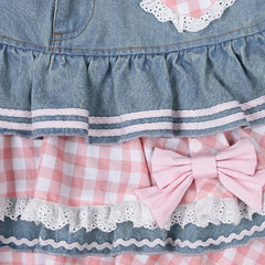 Aiertu Preppy Style Lolita Kawaii Skirts Japanese Sweet Mini Women Harajuku Cute Ball Gown Denim Skater Y2K High Waist Lace Cake Skirts Aiertu