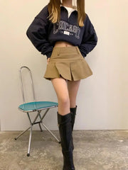 Aiertu Autumn Vintage Brown Elegant A-line Mini Skirts Women Pleated Sexy Club Short Skirt Female Fashion Streetwear Trend Popular Aiertu