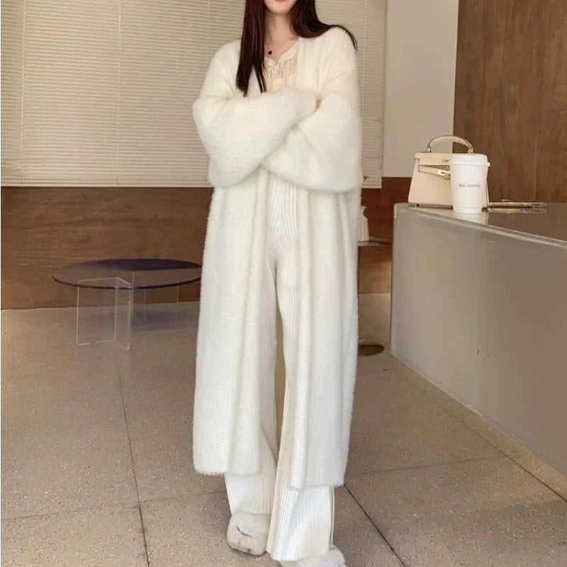 Aiertu Elegant Sweet Long Sweater Cardigan Women Korean Style Sweaters Coat Autumn Winter Solid Loose Casual Vintage Cardigan Aiertu