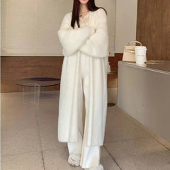 Aiertu Elegant Sweet Long Sweater Cardigan Women Korean Style Sweaters Coat Autumn Winter Solid Loose Casual Vintage Cardigan Aiertu