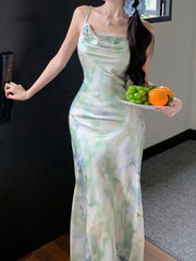 Aiertu New Spaghetti Strap Bodycon Women Summer Dress Sleeveless Floral Print Casual Slim Midi Dresses Female Beach Holiday Vestidos Aiertu