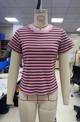 AIERTU - Women Striped Short Sleeve Crew Neck T Shirt Basic Tops Summer Casual Tee Loose Fit T-Shirts Aiertu