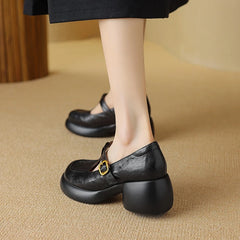 Aiertu NEW Spring/Autumn Women Pumps Genuine Leather Shoes for Women Round Toe Mary Janes Chunky Heel Women Pumps Buckle Platform Shoes Aiertu