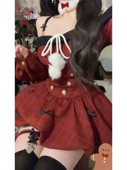 Aiertu DRESS TO IMPRESS Christmas Red Sweet Y2k Patchwork Women's Party Dress Slash Neck Long Sleeve Autumn Winter Ball Gown Dresses for Holiday aiertu