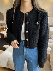 Sweet Women Vintage Cardigan Sweaters American Casual Long Sleeve O Neck Tops Fall Retro Female Single Breasted Cardigan Aiertu