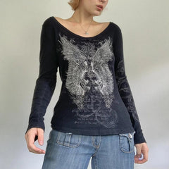 Aiertu BACK TO SCHOOL OUTFIT 2000s Retro Rhinestone Graphic Print T-shirt Harajuku Grunge Y2K Aesthetics Fairy Crop Top Korean Fashion Vintage Mall Goth Tees Aiertu