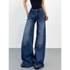 Aiertu Blue Womens Jeans High Waist Vintage Straight Summer Plus Size Y2K Denim Pants Streetwear American Baggy Wide Leg Denim Trouser Aiertu