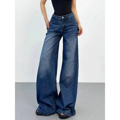 Aiertu Blue Womens Jeans High Waist Vintage Straight Summer Plus Size Y2K Denim Pants Streetwear American Baggy Wide Leg Denim Trouser Aiertu