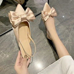 Aiertu Summer Women Baotou Sandals Fashion Bow-knot Low Heels Pumps Female Silk Sexy Pointed Sandalias De Mujer Women's Shoes Aiertu