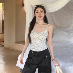 Aiertu Kawaii Sweet Lace Tanks Women Korean Fashion Y2k Harajuku Streetwear Polka Dot Printing Slim Tees Tops Soft Hot Gril 2024 Aiertu