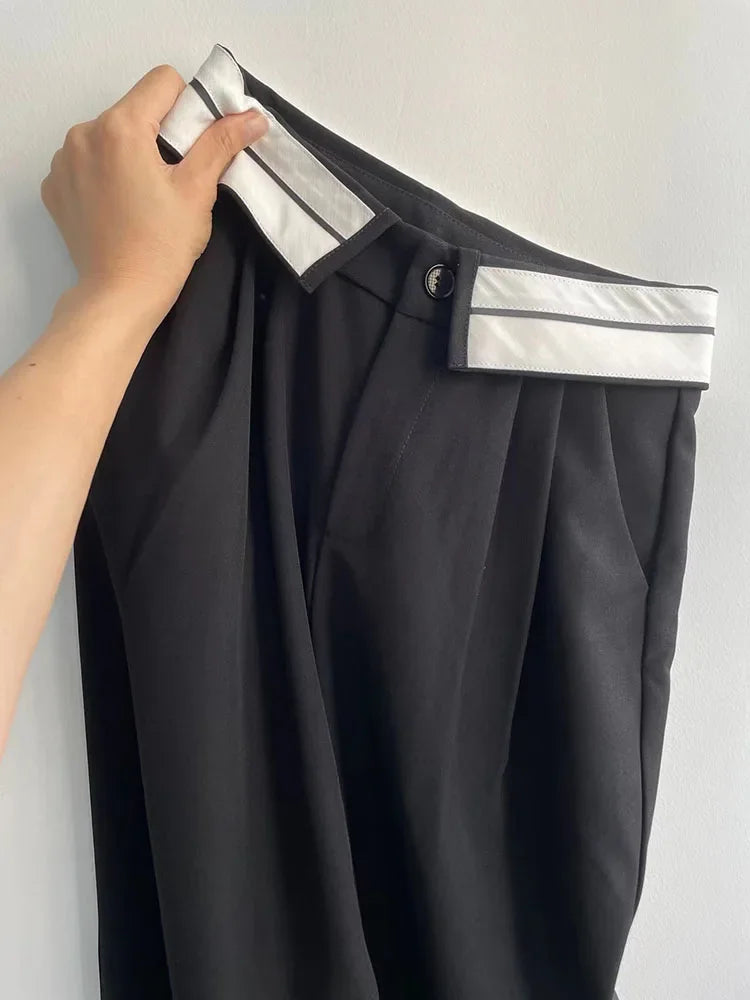 Aiertu Casual High Waist Streetwear Style Black Pleated Straight Pants Korean Fashion Women's Wide Leg Baggy Y2K Trouser Female Clothes Aiertu