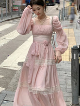 Aiertu Summer Chiffon Midi Dress Women Lace Y2K Lolita Fairycore Puff Sleeve High Waist French Vintage Evening Party Dresses Prom Robe Aiertu