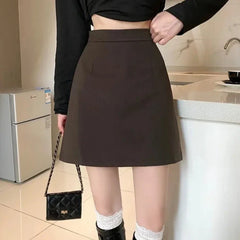 Aiertu DRESS TO IMPRESS Summer Mini Skirts Women Faldas A-line Solid Hot Soft Simple Stylish High Waist Office Ladies All-match Retro Trendy Minimalist aiertu