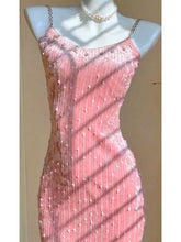Aiertu Spring 2024 French Temperament Striped Sleeveless Backless Rhinestone Chain High Waist Slim-Fit Pink Sling Fairy Dress Women Aiertu
