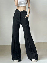 Aiertu Black Grunge Fairy Y2k Pants Fold High Waist Flare Leg Pants Irregular Harajuku Loose Streetwear Ladies Trausers Autumn Aiertu
