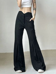 Aiertu Black Grunge Fairy Y2k Pants Fold High Waist Flare Leg Pants Irregular Harajuku Loose Streetwear Ladies Trausers Autumn Aiertu