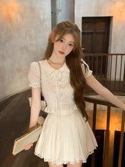 Aiertu 2024 Summer Slim Sweet Elegant 2 Piece Set Women Evening Party Y2k Crop Top + Office Lady Causal Mini Skirt Korean Fashion Aiertu