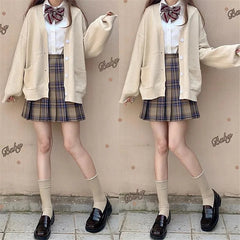 AIERTU - Girly Knitted Sweater Cardigan Long-sleeved Jacket College Style Autumn and Winter Sweater Women Aiertu