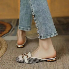 Aiertu French Vintage Women Sandals Summer New Elegant Low Heel Shoes Lazy Casual Muller Shoes Designer Women Shoes Aiertu