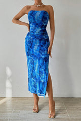 Aiertu Summer Women Sexy Chestless Hem Slit Sleeveless Printed Dress Aiertu