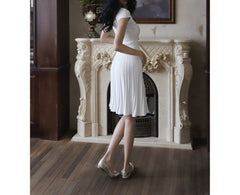 AIERTU - French U-neck Medium and Long Dress Women's Waist Slim Jacquard Design Temperament White Skirt Aiertu