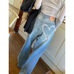 Aiertu Women Jeans with Heart Vintage Y2k 90s Aesthetic Baggy Denim Trouser 2000s Harajuku Kawaii Wide Cowboy Pants Trashy Clothes 2024 Aiertu