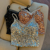 Sexy Sequin Party spaghetti Croset Bustier backless Slim Tanks and Camis Strap Glitter Crop Top Fashion Summer Women Clothes Y2k Aiertu