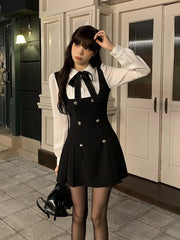 Aiertu Autumn Fake Two Dress Women Slim Chic Long Sleeve Bow Casual Y2k Mini Dress Female Korean Fashion Elegant Short Party Dress Aiertu