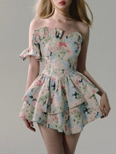 Aiertu French Design Floral Strapless Dress Women Summer New Holiday Casual Y2k Dress Female Fashion Slimming Irregular Mini Dress 2024 Aiertu