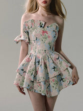 Aiertu French Design Floral Strapless Dress Women Summer New Holiday Casual Y2k Dress Female Fashion Slimming Irregular Mini Dress 2024 Aiertu
